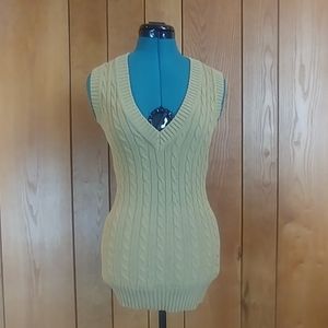 Green Cable Knit V-Neck Sweater Vest Juniors M